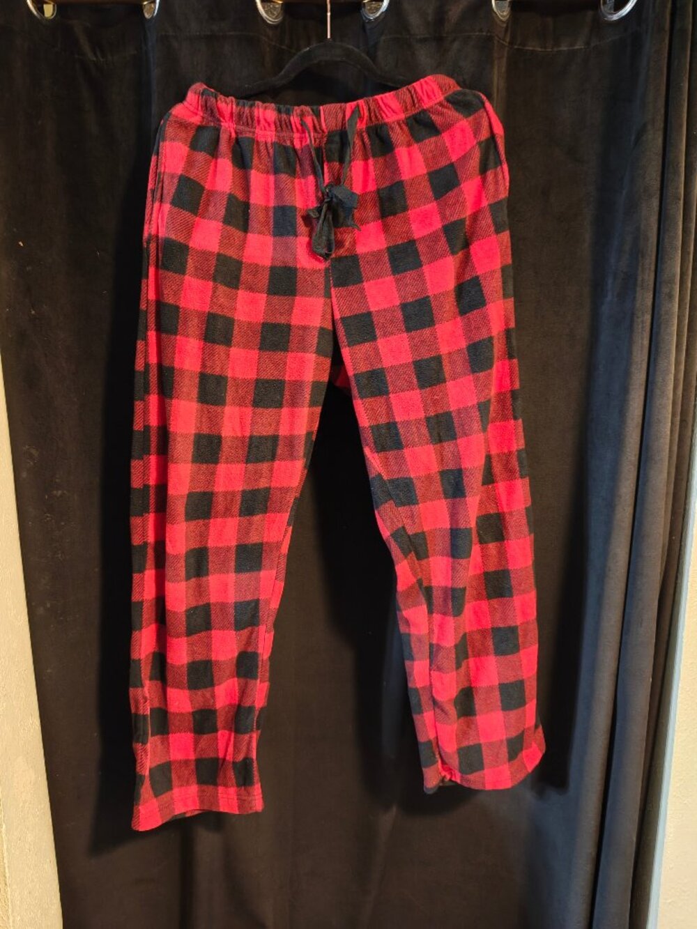 Follow Me Red Plaid Flannel Drawstring Pants - Size L
